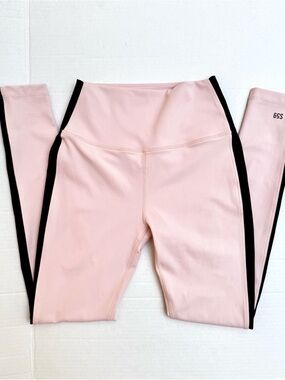 Splits59 Raquel High Waist Blush Pink Leggings with Black Side Stripes